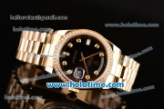 Rolex Day-Date Swiss ETA 2836 Automatic Full Yellow Gold with Diamond Bezel and Black Dial