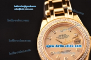 Rolex Datejust Lady Pearlmaster 2813 Automatic Gold Case with Diamond Markers and Diamond Bezel ETA Coating