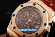 Audemars Piguet Royal Oak Offshore Don Ramon de la Cruz Swiss Valjoux 7750 Automatic Movement Run 12 Second Rose Gold Case with Brown Grid Dial and Numeral Markers