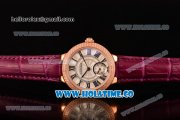 Cartier Ballon Bleu De Small Swiss Quartz Rose Gold Case with Diamonds Bezel White Dial and Burgundy Leather Strap - Black Markers