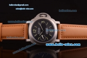 Panerai Luminor Marina Pam 172 Asia 6497 Manual Winding Titanium Case with Black Dial and Brown Leather Strap