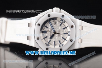 Audemars Piguet Royal Oak Offshore Diver Clone AP Calibre 3120 Automatic Ceramic Case with White Dial and White Rubber Strap Stick/Arabic Numeral Markers (BP)