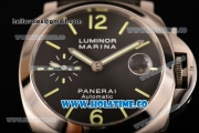 Panerai Luminor Marina Automatic PAM 104 Swiss Valjoux 7750 Automatic Steel Case with Black Dial and Green Arabic Numeral/Stick Markers (H)