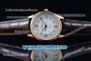 Jaeger-LECoultre Master Grande Ultra Thin Miyota 9015 Automatic Rose Gold Case with Sector Dial Arabic Numeral Markers and Brown Leather Strap