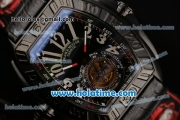 Franck Muller Conquistador Grand Prix Asia Automatic PVD Case with Black Leather Bracelet Black Dial and White Markers