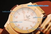 Hublot Big Bang King Swiss Quartz Movement Rose Gold Case with White Dial and Brown Rubber Strap