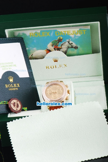 Rolex Daytona Oyster Perpetual Swiss Valjoux 7750 Chronograph Movement Full Rose Gold Case with Khaki Dial and Diamond Markers/Bezel-Brown Leather Strap - Click Image to Close
