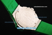 Hublot Big Bang Chronograph Miyota Quartz Movement White Dial with Green Markers and Diamond Bezel - Green Rubber Strap