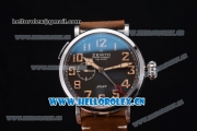 Zenith Pilot Type 20 GMT Asia ST25 Automatic Steel Case with Black Dial Arabic Numeral Markers and Brown Leather Strap