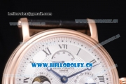 Patek Philippe Grand Complication Swiss Tourbillon Automatic Rose Gold Case with White Dial Black Leather Strap and Roman Numeral Markers