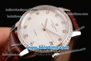 Vacheron Constantin Patrimony Swiss ETA 2824 Automatic Steel Case with Brown Leather Strap White Dial and Diamond Bezel