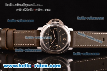 Panerai Luminor Marina Swiss ETA 6497 Manual Winding Steel Case with Black Dial and Grey Leather Strap