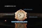 Cartier ballon bleu de Cartier Swiss Quartz Movement Rose Gold Case with Diamond Bezel and Black Leather Strap