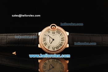 Cartier ballon bleu de Cartier Swiss Quartz Movement Rose Gold Case with Diamond Bezel and Black Leather Strap