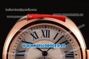 Cartier Cle de Cartier Swiss Tourbillon Manual Winding Rose Gold Case with White Dial and Red Leather Strap