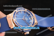 Hublot Big Bang Tutti Japanese Miyota Quartz Rose Gold Case with Blue Dial Stick Markers and Blue Rubber Strap