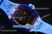 Richard Mille RM 055 Bubba Watson Asia Manual Winding Ceramic/Rose Gold Case with Skeleton Dial and Blue Rubber Strap Rose Gold Inner Bezel - 1:1 Original