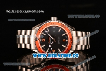 Omega Planet Ocean Clone 8500 Automatic Steel Case/Bracelet with Orange Bezel Black Dial and White Stick Markers (EF)