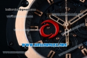 Hublot King Power Chrono Swiss Valjoux 7750 Automatic PVD Case with Black Dial Rose Gold Bezel and Black Rubber Strap