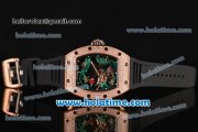 Richard Mille Tourbillon RM 057 Dragon Swiss ETA 2824 Automatic Rose Gold&Diamonds Case with Black Rubber Strap and Green Dragon Dial