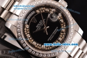 Rolex Day Date Swiss ETA 2836 Automatic Steel Case with Diamond Markers and Black Dial