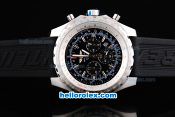 Breitling for Bentley Motors Chronograph Quartz Movement Silver Case with Black Dial-Silver Stick Markers and Black Rubber Strap