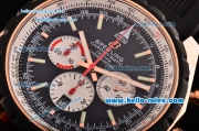 Breitling Chrono-Matic Swiss Valjoux 7750-DD Automatic Rose Gold Case with Black Bezel Black Rubber Strap and Stick Markers