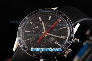 Tag Heuer Carrera Swiss Valjoux 7750 Automatic Movement Black Bezel with Black Dial and Silver Stick Markers