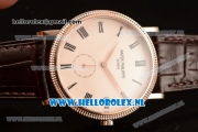 Patek Philippe Calatrava Small Seconds Miyota 9015 Automatic Rose Gold Case with Beige Dial Roman Numberal Markers and Brown Genuine Leather Strap (GF)