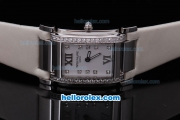 Patek Philippe Ref.4910 Swiss ETA Quartz Movement Diamond White Bezel and Diamond Marking with White Dial Lady Model, White Case and Leather Strap