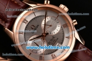 Omega De Ville Co-Axial Chronograph VK Quartz Movement Rose Gold Case and Brown Leather Strap with Silver Dial