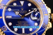 Rolex Submariner Clone Rolex 3135 Automatic Yellow Gold Case/Bracelet with Blue Dial and Dot Markers (BP)