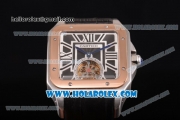 Cartier Santos Tourbillon Asia Automatic Steel Case with Black Dial and Rose Gold Bezel - Roman Numeral Markers