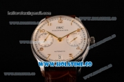 IWC Portuguese Asia Automatic Steel Case with Rose Gold Arabic Numeral Markers White Dial and Brown Leather Strap