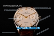 IWC Portuguese Asia Automatic Steel Case with Rose Gold Arabic Numeral Markers White Dial and Brown Leather Strap