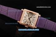 Franck Muller Master Square Swiss ETA 2824 Automatic Movement Rose Gold Case with Diamond Bezel and Purple Leather Strap