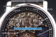 Cartier Ronde De MoonPhase Swiss Tourbillon Manual Winding Steel Case with Skeleton Dial and Black Leather Strap