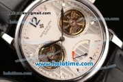 Patek Philippe Grand Complication Automatic Steel Case with Black Leather Bracelet Silver Markers and White Dial
