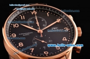IWC Portuguese Chrono Miyota OS10 Quartz Rose Gold Case/Strap with Black Dial and Arabic Numeral Markers