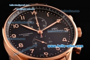 IWC Portuguese Chrono Miyota OS10 Quartz Rose Gold Case/Strap with Black Dial and Arabic Numeral Markers