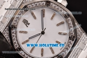 Audemars Piguet Royal Oak 41 Asia 2813 Automatic Diamonds/Steel Case with White Dial Diamonds Bezel and Stick Markers (EF)