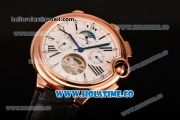 Cartier Ballon Bleu De Tourbillon Asia Automatic Rose Gold Case with White Dial Black Roman Numeral Markers and Black Leather Strap