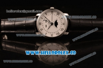 BlancPain Villeret Miyota 9015 Automatic Steel Case with White Dial and Black Leather Strap - (AAAF)