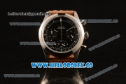 Rolex Explorer Chronograph Miyota OS20 Quartz Steel Case with Black Dial Steel Bezel and Brown Leather Strap