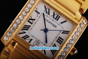 Cartier Tank Quartz Movement Diamond Bezel and Full Gold with White Dial
