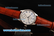 IWC Schaffhausen Swiss ETA 6497 Manual Winding Movement Steel Case with Blue Arabic Numerals - White Dial and Red Leather Strap