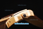 Cartier Santos 100 Swiss ETA 2671 Automatic Movement Rose Gold Case with Brown Leather Strap-1:1 Imitate