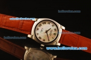 Rolex Cellini Swiss Quartz Steel Case with White MOP Dial and Brown Leather Strap-Roman Markers