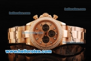 Rolex Daytona Chronograph Miyota Quartz Movement Full Rose Gold with Rose Gold Dial - Three Black Subdials and Double Row Diamond Bezel