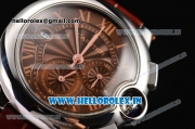 Cartier Ballon Bleu De Medium Chrono Miyota OS20 Quartz Steel Case with Brown Leather Strap and Brown Dial